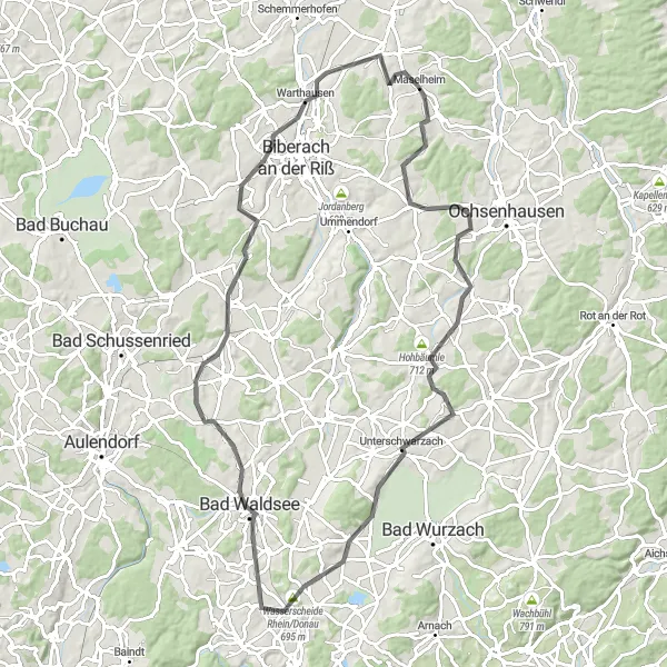 Map miniature of "Scenic Road Adventure" cycling inspiration in Tübingen, Germany. Generated by Tarmacs.app cycling route planner
