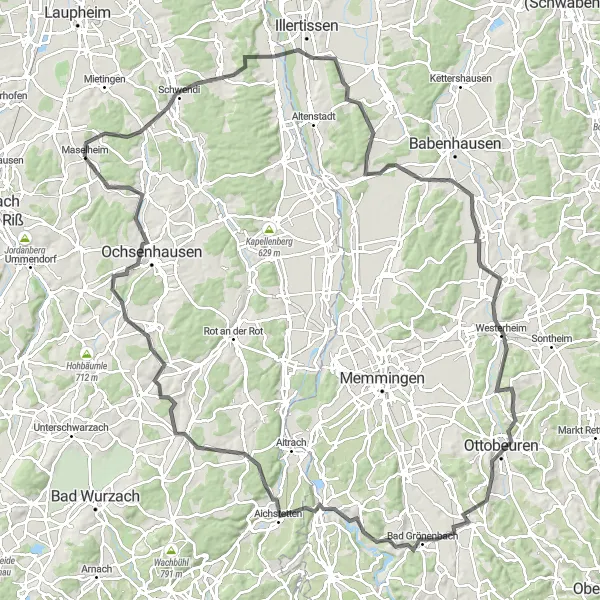 Map miniature of "Wain Adventure" cycling inspiration in Tübingen, Germany. Generated by Tarmacs.app cycling route planner