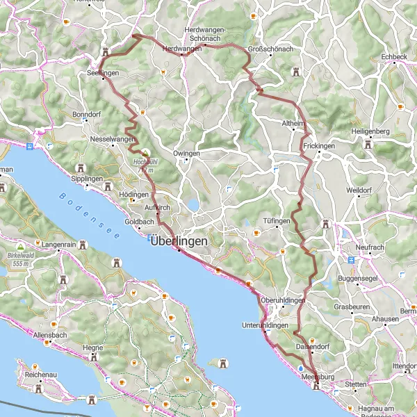 Karten-Miniaturansicht der Radinspiration "Gravel-Abenteuer von Meersburg nach Känzele" in Tübingen, Germany. Erstellt vom Tarmacs.app-Routenplaner für Radtouren