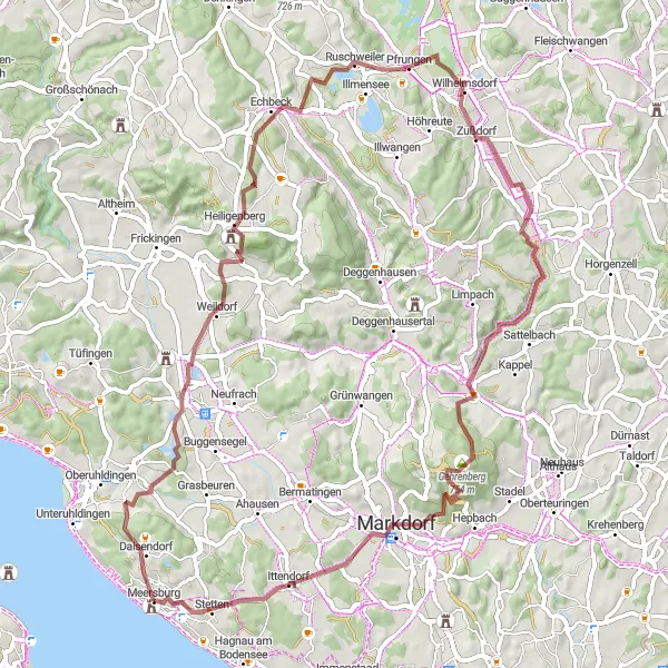 Karten-Miniaturansicht der Radinspiration "Gravel-Tour von Meersburg durch malerische Landschaften" in Tübingen, Germany. Erstellt vom Tarmacs.app-Routenplaner für Radtouren