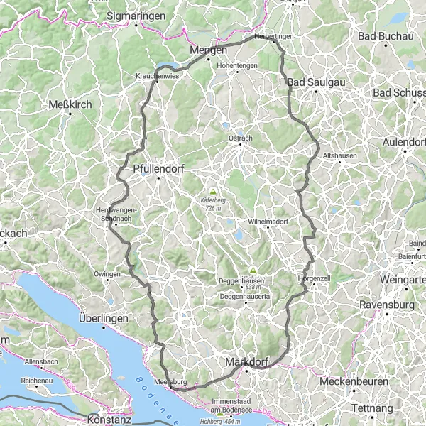 Karten-Miniaturansicht der Radinspiration "Bodensee-Radrundtour über Salemer Tal und Krauchenwies" in Tübingen, Germany. Erstellt vom Tarmacs.app-Routenplaner für Radtouren