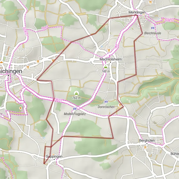 Map miniature of "Merklingen Gravel Loop" cycling inspiration in Tübingen, Germany. Generated by Tarmacs.app cycling route planner