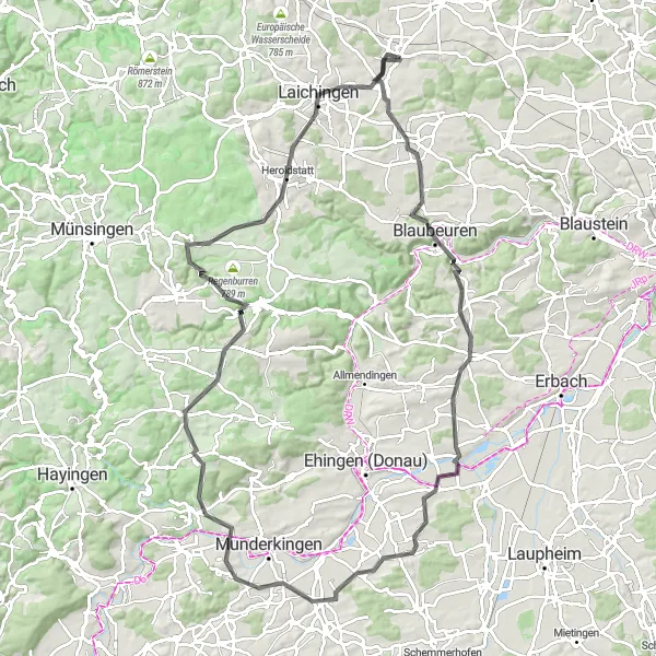 Map miniature of "The Blaubeuren Adventure" cycling inspiration in Tübingen, Germany. Generated by Tarmacs.app cycling route planner