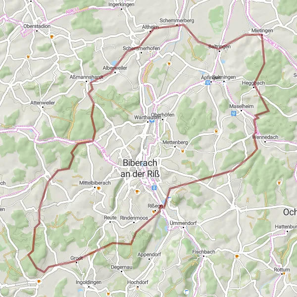 Map miniature of "Jordanberg Circuit" cycling inspiration in Tübingen, Germany. Generated by Tarmacs.app cycling route planner