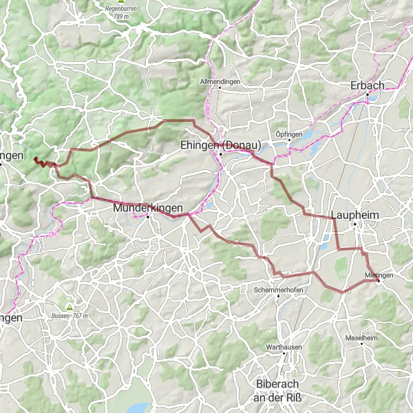 Karten-Miniaturansicht der Radinspiration "Baltringen - Baustetten Schleife" in Tübingen, Germany. Erstellt vom Tarmacs.app-Routenplaner für Radtouren