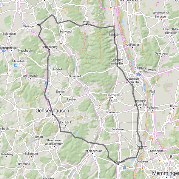 Map miniature of "Ochsenhausen and Beyond" cycling inspiration in Tübingen, Germany. Generated by Tarmacs.app cycling route planner