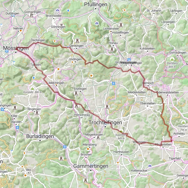 Karten-Miniaturansicht der Radinspiration "Öschingen - Talheim" in Tübingen, Germany. Erstellt vom Tarmacs.app-Routenplaner für Radtouren