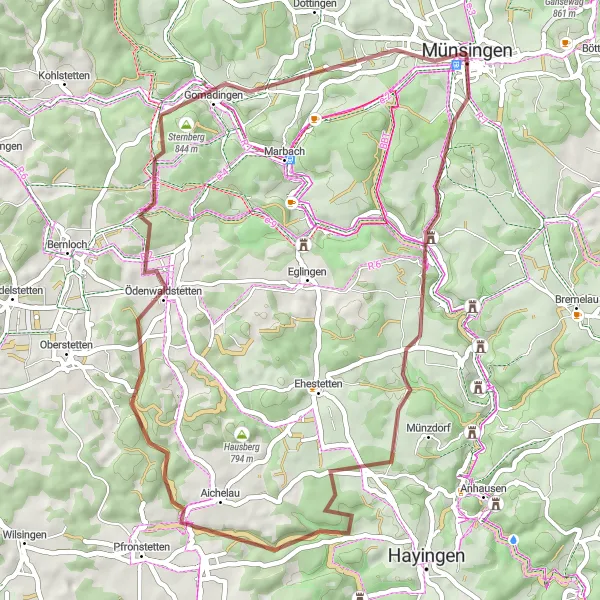 Karten-Miniaturansicht der Radinspiration "Gravel-Route durch malerische Landschaften" in Tübingen, Germany. Erstellt vom Tarmacs.app-Routenplaner für Radtouren