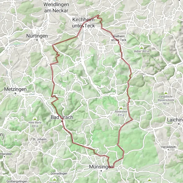 Karten-Miniaturansicht der Radinspiration "Rundtour durch die Schwäbische Alb" in Tübingen, Germany. Erstellt vom Tarmacs.app-Routenplaner für Radtouren