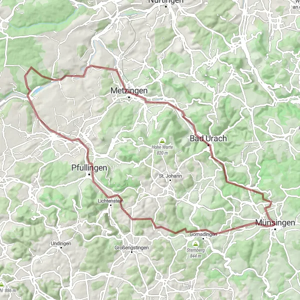 Karten-Miniaturansicht der Radinspiration "Abenteuerliche Gravel-Tour durch die Natur" in Tübingen, Germany. Erstellt vom Tarmacs.app-Routenplaner für Radtouren