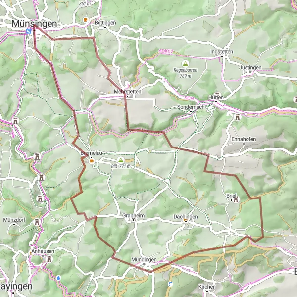 Karten-Miniaturansicht der Radinspiration "Gravel Tour durch die Schwäbische Alb" in Tübingen, Germany. Erstellt vom Tarmacs.app-Routenplaner für Radtouren