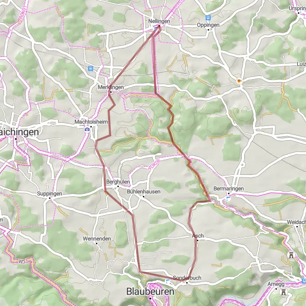 Karten-Miniaturansicht der Radinspiration "Durch die Natur von Berghülen nach Nellingen" in Tübingen, Germany. Erstellt vom Tarmacs.app-Routenplaner für Radtouren