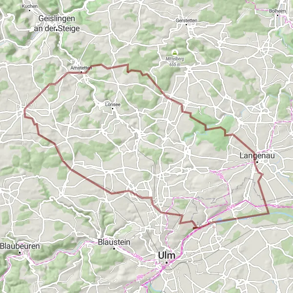 Karten-Miniaturansicht der Radinspiration "Zwischen Langenau und Dornstadt" in Tübingen, Germany. Erstellt vom Tarmacs.app-Routenplaner für Radtouren