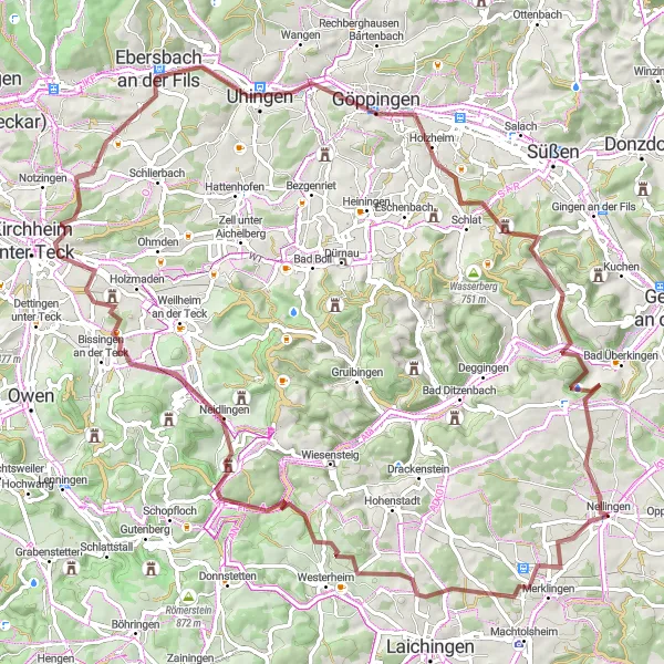 Map miniature of "The Ultimate Gravel Challenge" cycling inspiration in Tübingen, Germany. Generated by Tarmacs.app cycling route planner