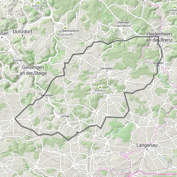 Map miniature of "The Road Discovery" cycling inspiration in Tübingen, Germany. Generated by Tarmacs.app cycling route planner