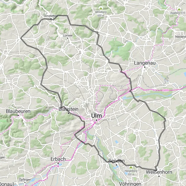 Karten-Miniaturansicht der Radinspiration "Roadtrip entlang von Pfaffenhofen an der Roth und Blaustein" in Tübingen, Germany. Erstellt vom Tarmacs.app-Routenplaner für Radtouren