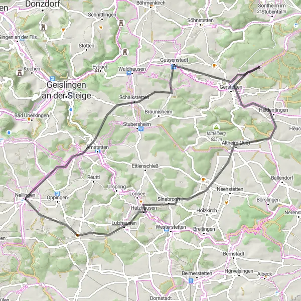 Map miniature of "The Amstetten Loop" cycling inspiration in Tübingen, Germany. Generated by Tarmacs.app cycling route planner