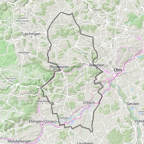 Map miniature of "Scenic Road Delight" cycling inspiration in Tübingen, Germany. Generated by Tarmacs.app cycling route planner