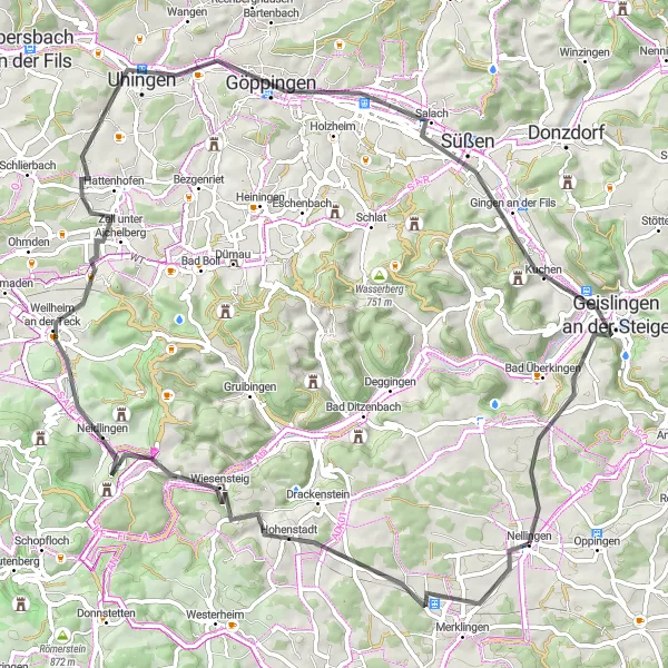Karten-Miniaturansicht der Radinspiration "Auf den Spuren von Strut und Kahlenstein" in Tübingen, Germany. Erstellt vom Tarmacs.app-Routenplaner für Radtouren