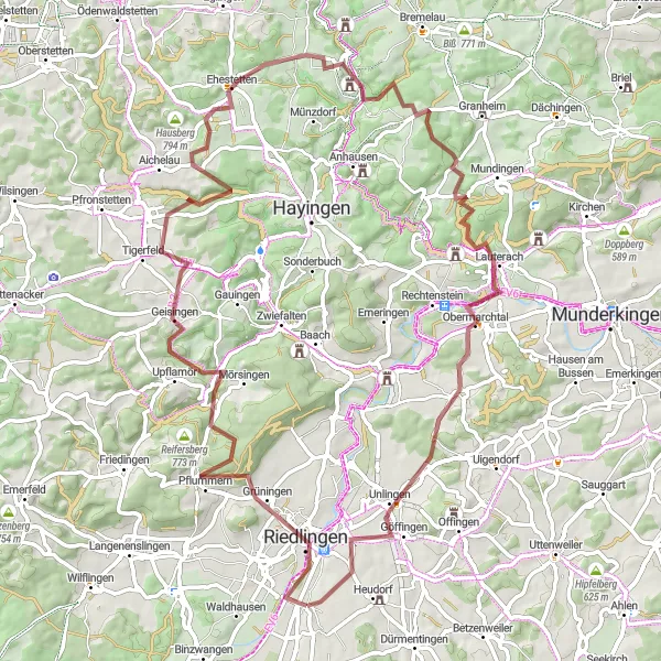 Map miniature of "Upflamör Adventure" cycling inspiration in Tübingen, Germany. Generated by Tarmacs.app cycling route planner