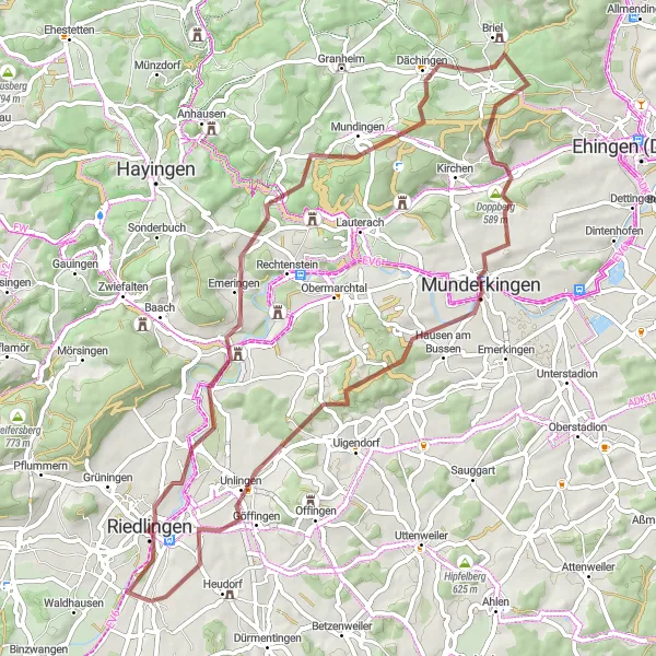 Map miniature of "Ruine Briel Route" cycling inspiration in Tübingen, Germany. Generated by Tarmacs.app cycling route planner