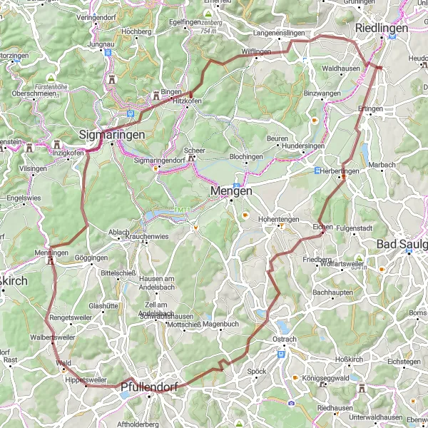 Map miniature of "Sigmaringen Adventure" cycling inspiration in Tübingen, Germany. Generated by Tarmacs.app cycling route planner