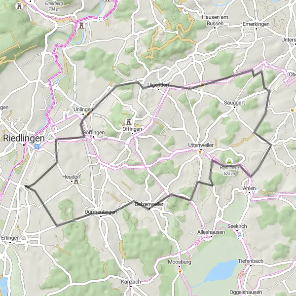 Map miniature of "Unlingen Adventure" cycling inspiration in Tübingen, Germany. Generated by Tarmacs.app cycling route planner