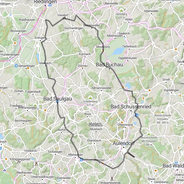 Map miniature of "Bilderbuch Bad Schussenried" cycling inspiration in Tübingen, Germany. Generated by Tarmacs.app cycling route planner