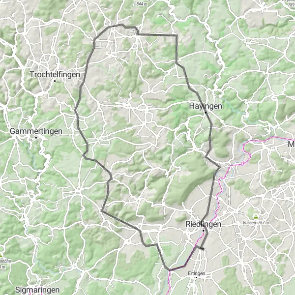 Map miniature of "Hohentwiel Loop" cycling inspiration in Tübingen, Germany. Generated by Tarmacs.app cycling route planner