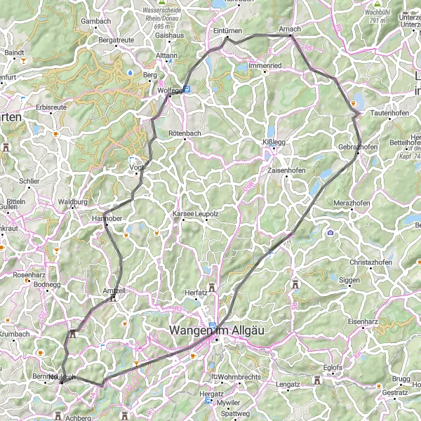 Karten-Miniaturansicht der Radinspiration "Rund um Neukirch" in Tübingen, Germany. Erstellt vom Tarmacs.app-Routenplaner für Radtouren