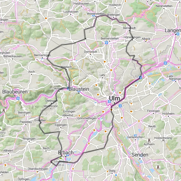 Map miniature of "The Blaustein Adventure" cycling inspiration in Tübingen, Germany. Generated by Tarmacs.app cycling route planner