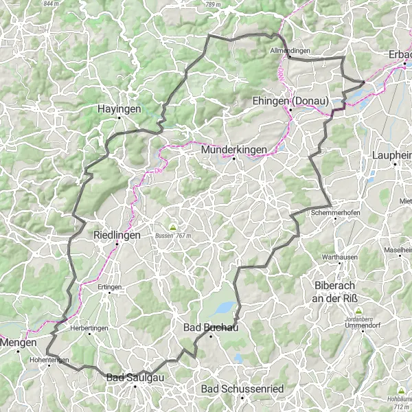 Map miniature of "The Federsee Loop" cycling inspiration in Tübingen, Germany. Generated by Tarmacs.app cycling route planner