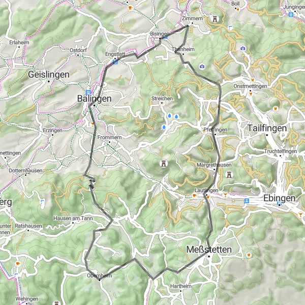 Map miniature of "Scenic Road Tour to Meßstetten via Netzenberg" cycling inspiration in Tübingen, Germany. Generated by Tarmacs.app cycling route planner