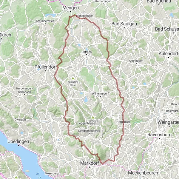 Map miniature of "Ultimate Gravel Adventure: Oberteuringen Challenge" cycling inspiration in Tübingen, Germany. Generated by Tarmacs.app cycling route planner