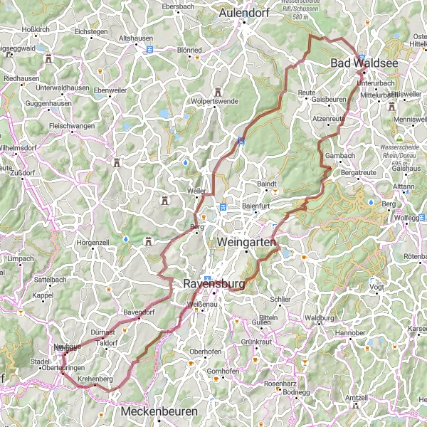 Map miniature of "The Off-Road Adventure" cycling inspiration in Tübingen, Germany. Generated by Tarmacs.app cycling route planner