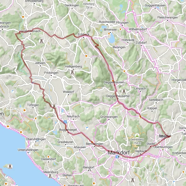 Map miniature of "The Gravel Escape" cycling inspiration in Tübingen, Germany. Generated by Tarmacs.app cycling route planner