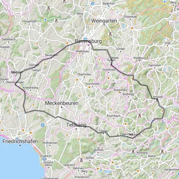 Map miniature of "Mesmerizing Road Tour: Oberteuringen Explorer" cycling inspiration in Tübingen, Germany. Generated by Tarmacs.app cycling route planner