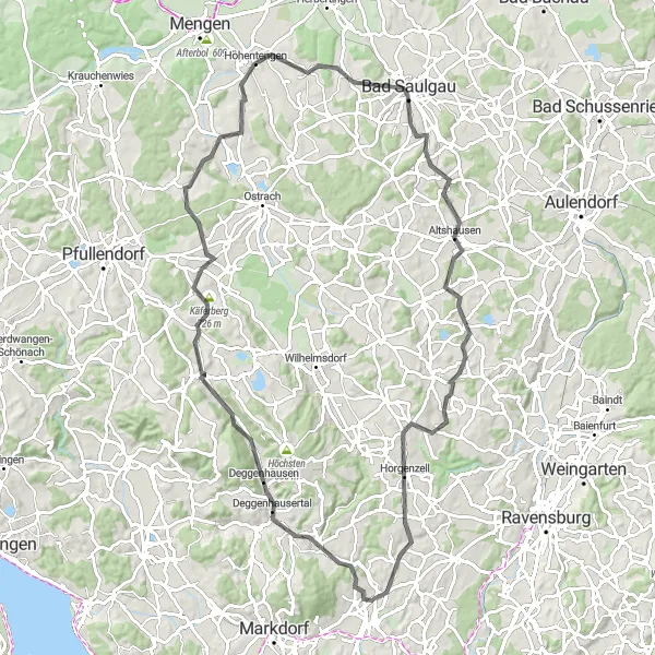 Map miniature of "Tübingen to Oberteuringen Road Cycling Route" cycling inspiration in Tübingen, Germany. Generated by Tarmacs.app cycling route planner