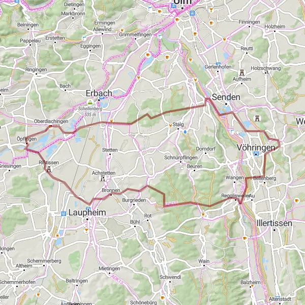 Map miniature of "The Castle Ruins and Villages Route" cycling inspiration in Tübingen, Germany. Generated by Tarmacs.app cycling route planner