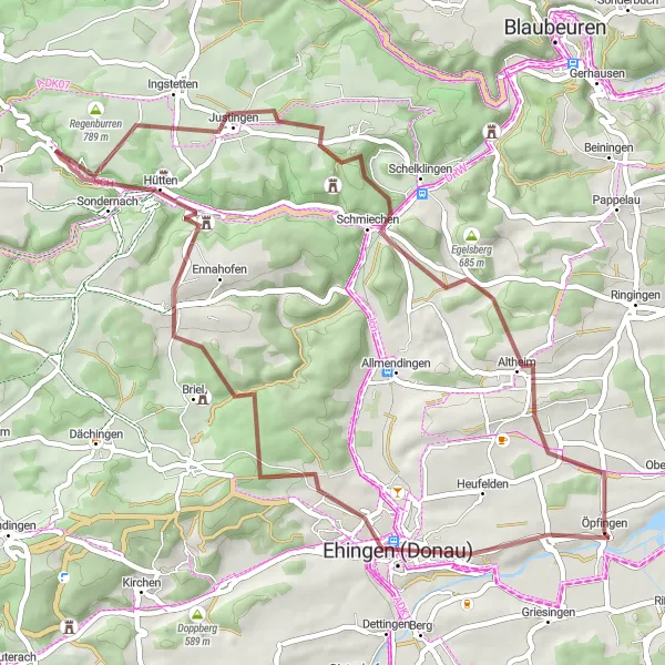 Map miniature of "The Hilltops and Castles Adventure" cycling inspiration in Tübingen, Germany. Generated by Tarmacs.app cycling route planner