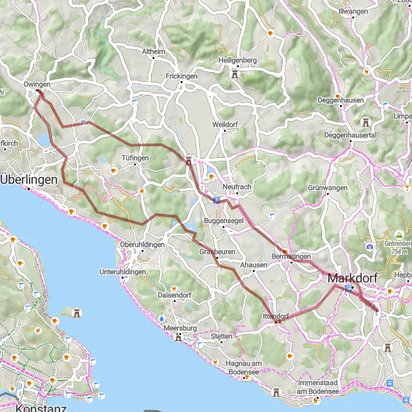 Karten-Miniaturansicht der Radinspiration "Gravel Tour um das Salemer Tal" in Tübingen, Germany. Erstellt vom Tarmacs.app-Routenplaner für Radtouren