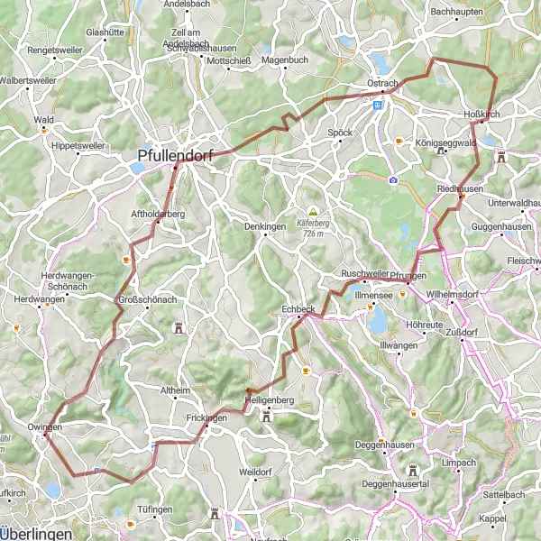 Karten-Miniaturansicht der Radinspiration "Abenteuerliche Graveltour durch Heiligenberg" in Tübingen, Germany. Erstellt vom Tarmacs.app-Routenplaner für Radtouren