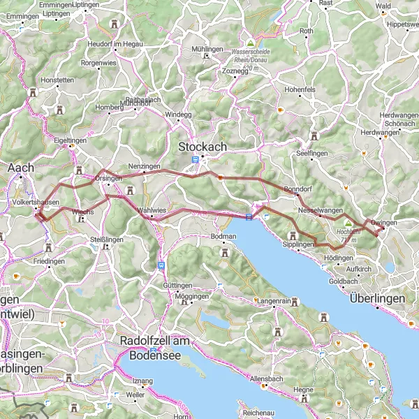 Karten-Miniaturansicht der Radinspiration "Panorama-Tour durch Nesselwangen und Espasingen" in Tübingen, Germany. Erstellt vom Tarmacs.app-Routenplaner für Radtouren