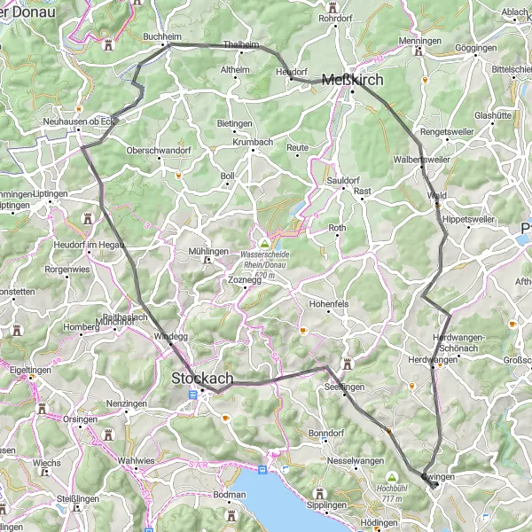 Karten-Miniaturansicht der Radinspiration "Erlebnisreiche Tour durch Stockach und Meßkirch" in Tübingen, Germany. Erstellt vom Tarmacs.app-Routenplaner für Radtouren