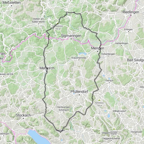 Karten-Miniaturansicht der Radinspiration "Bodensee-Rundtour über Mengen" in Tübingen, Germany. Erstellt vom Tarmacs.app-Routenplaner für Radtouren