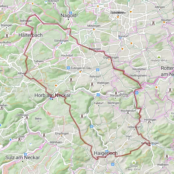 Map miniature of "The Gravel Adventure" cycling inspiration in Tübingen, Germany. Generated by Tarmacs.app cycling route planner