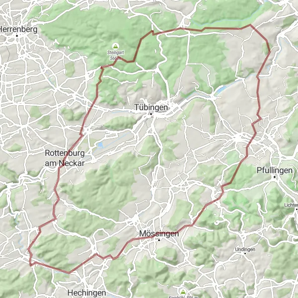 Map miniature of "Rangendingen Gravel Adventure" cycling inspiration in Tübingen, Germany. Generated by Tarmacs.app cycling route planner