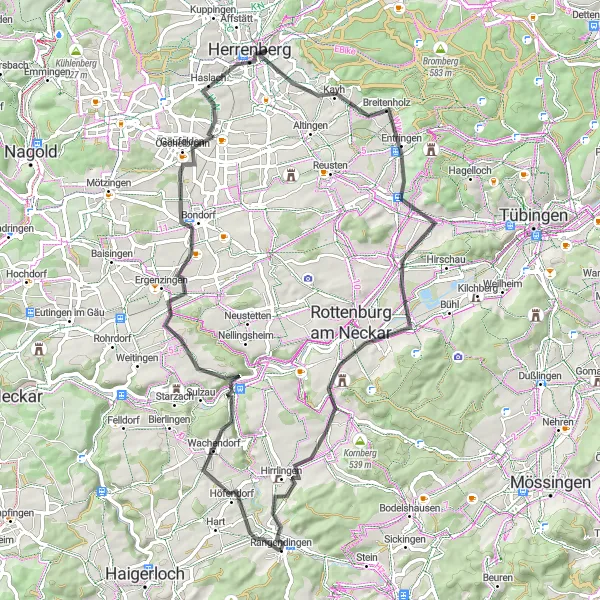Map miniature of "The Eckenweiler Adventure" cycling inspiration in Tübingen, Germany. Generated by Tarmacs.app cycling route planner