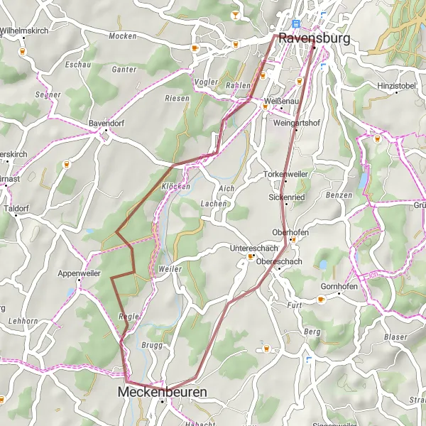 Karten-Miniaturansicht der Radinspiration "Kurze Tour um Ravensburg" in Tübingen, Germany. Erstellt vom Tarmacs.app-Routenplaner für Radtouren