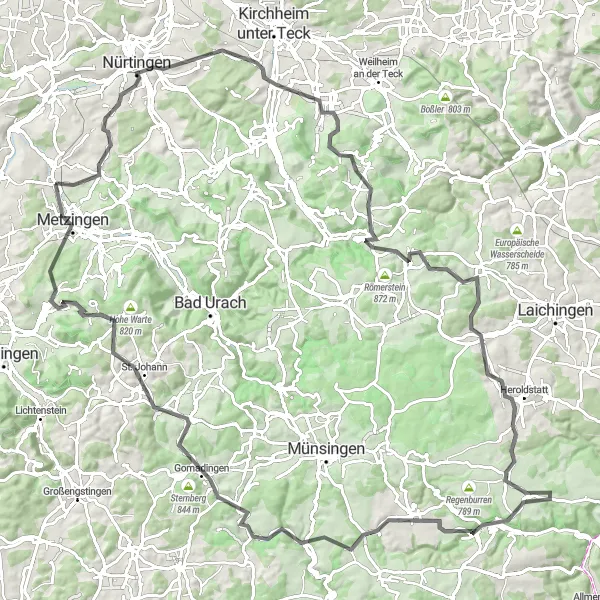 Karten-Miniaturansicht der Radinspiration "Adrenalin pur auf der Road-Tour" in Tübingen, Germany. Erstellt vom Tarmacs.app-Routenplaner für Radtouren